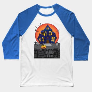 Haunted Halloween Mansion House Baseball T-Shirt